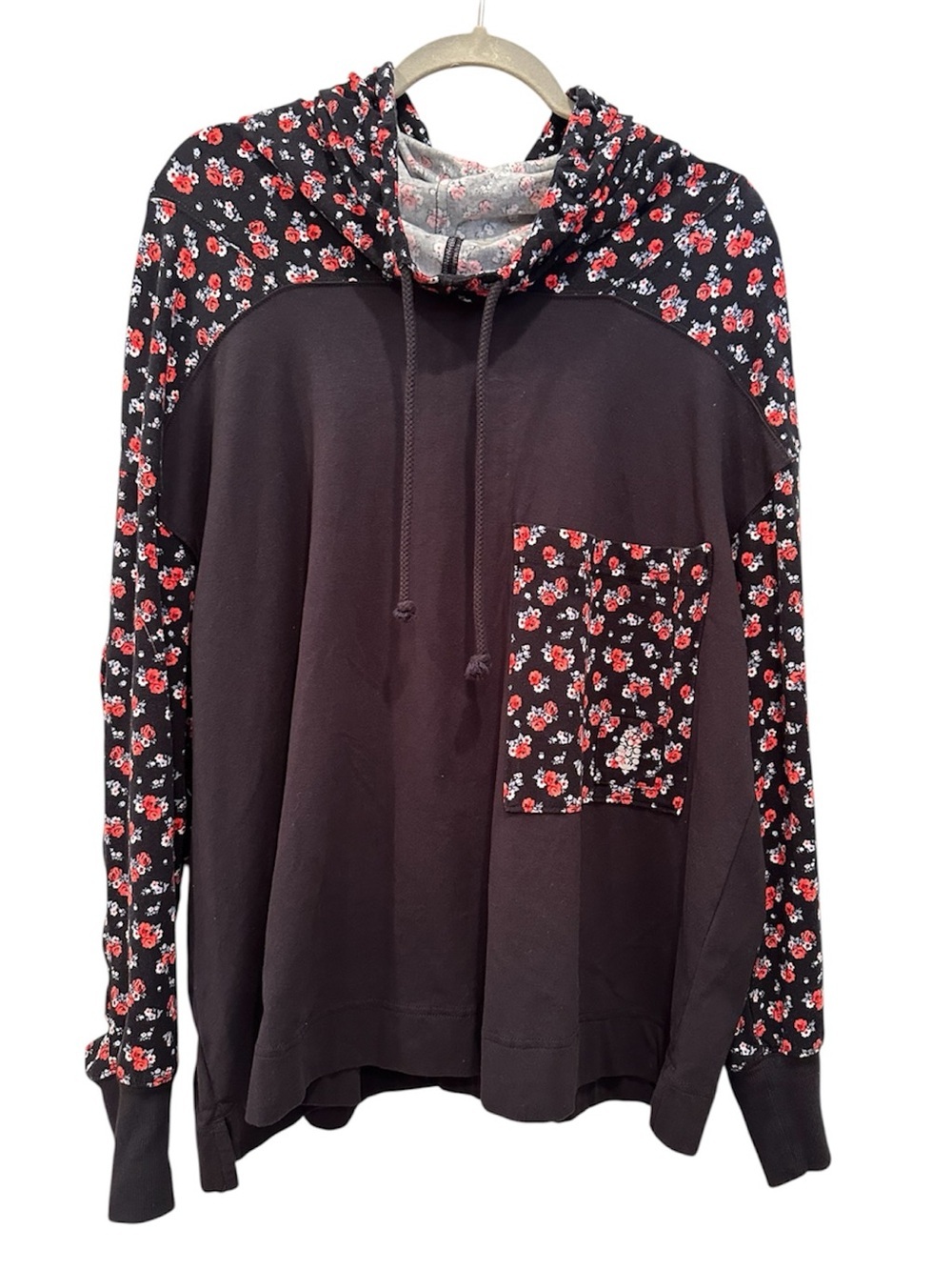 Free People Movement Hot Shot Hoodie Black Floral Oversized Comfy Sz M - Picture 1 of 13